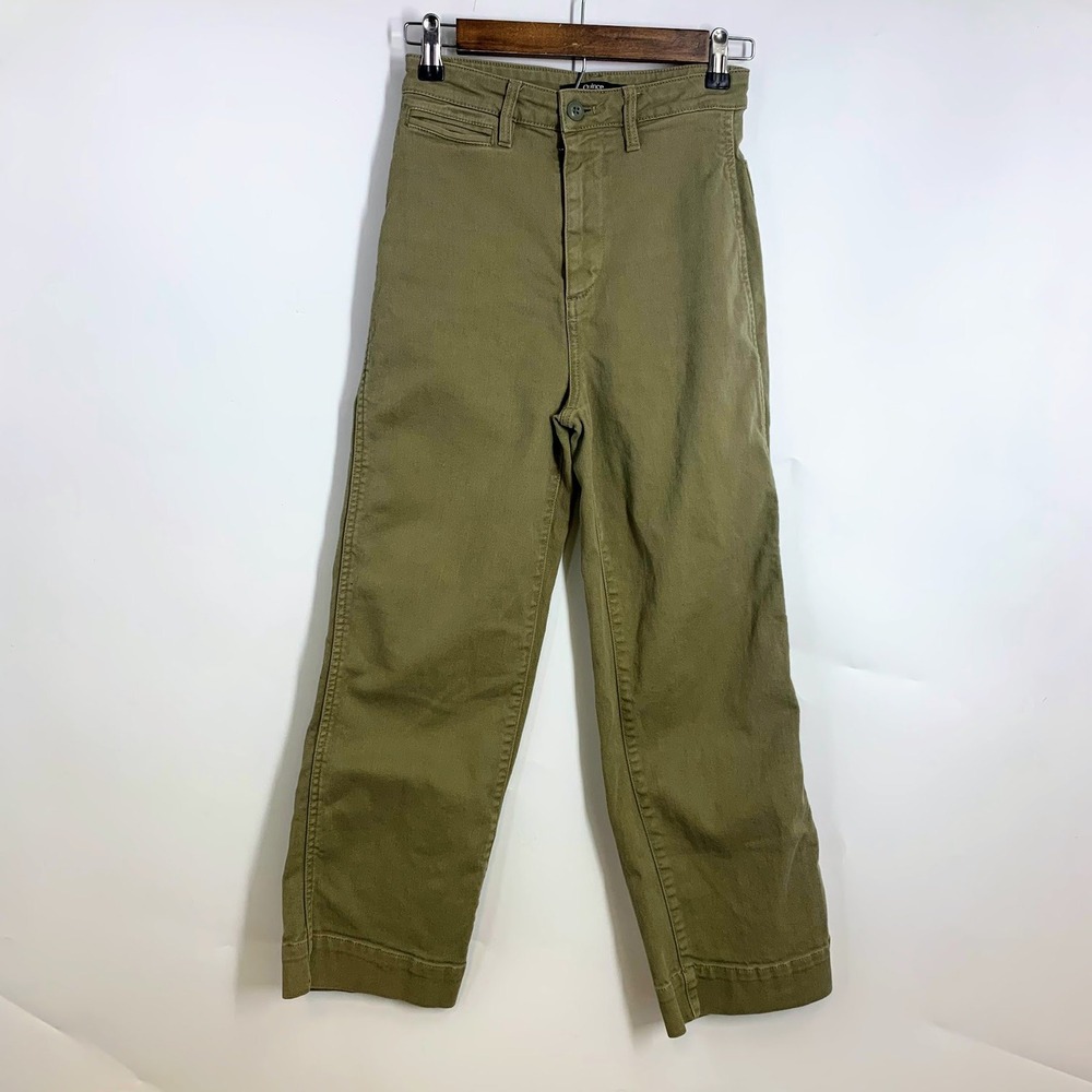 Quince Womens Olive Green High Waisted Utility Straight Leg Pants Cotton Size 24